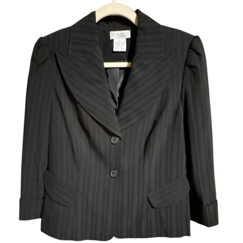 Worthington Stretch Black‎ Pinstripe Suit Jacket Blazer size 8 EUC